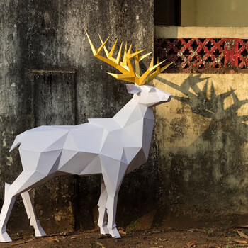 立赐落地大摆件梅花鹿麋鹿动物手工纸艺模型客厅壁橱展示1米高手工