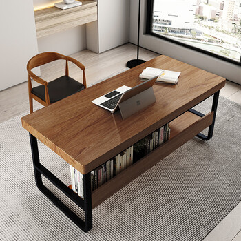 昱昆 实木电脑台式用大桌面写字台书桌书架中式工作原木办公桌 220*80