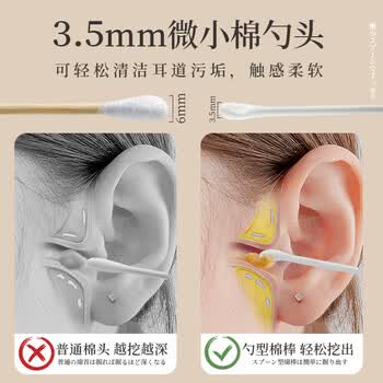 初舍（CHUSHE）挖耳勺棉签2盒100支耳屎清理神器不伤耳朵家用儿童挖耳屎清洁棉棒