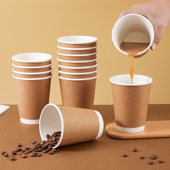 拜杰一次性咖啡杯一次性杯子纸杯豆浆奶茶杯双层带盖热饮杯280ml25只