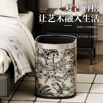 AKBK中古风垃圾桶12L客厅家用网红大号压圈式厨房轻奢2026新款