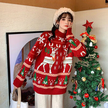 mikewill圣诞节毛衣女2022新款麋鹿衣服秋冬圣诞主题宽松氛围感针织衫