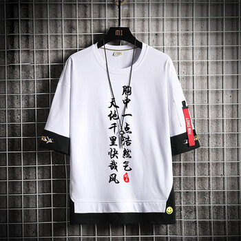 剑来文字衣服t恤定制潮牌男五分袖飘带宽松半袖夏 浩然气-500白色 m