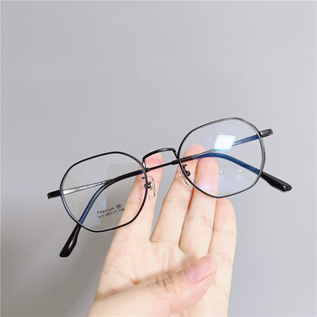 高度数超轻纯钛加厚侧边近视眼镜框男女款多边形中小脸眼睛架宽边