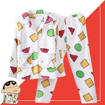 【法兰绒】大几何图案#蜡笔小新睡衣#白色 xxl码