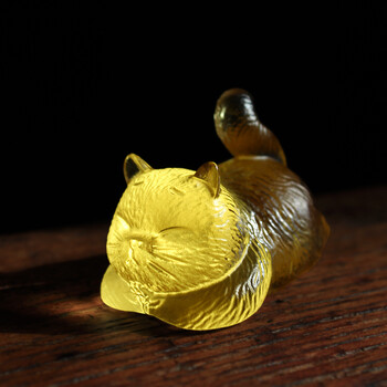 琉璃茶宠手工琉璃故宫猫可爱茶宠桌面迷你摆件筷架笔架小笔山文创生日