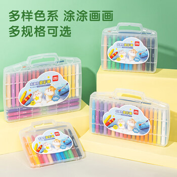 得力（deli）48色水溶性旋彩笔油画棒追星鼠系列彩绘可水洗儿童蜡笔72129_PP盒装(48色/盒)
