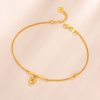 老凤凰黄金手链镂空款爱心形女款足金999手饰情人节表白生日礼物送女