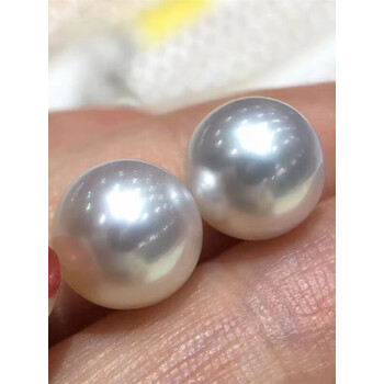 九品皇后澳洲白珠海水珍珠耳钉18k正圆基本无暇极强光银白色送妈妈