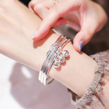 老凤祥款式银手镯s999三环三生三世实心手环送女朋友闺蜜生日情人节