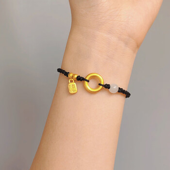 周生生(chow sang sang)平安扣金手链编绳福牌吊坠挂件情侣手链手绳