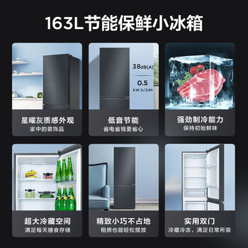TCL 163L两门冰箱二级能效直冷小户型双温区养鲜冰箱小型便捷租房迷你家用电冰箱R163L5-B