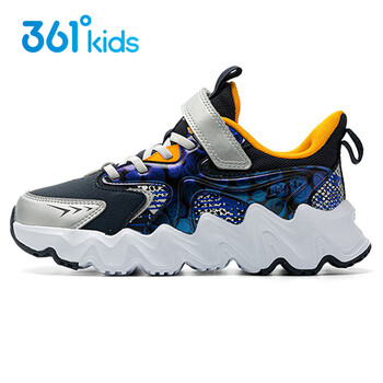 361童鞋男童皮面运动鞋儿童轻便防滑跑步鞋2023冬季新款深石蓝色银色