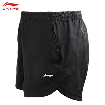李宁（LI-NING)羽毛球服女款短裤休闲运动速干短裤AKSR612-2标准黑S码