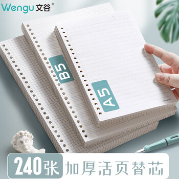 文谷（Wengu）活页本通用替芯a5空白活页纸可拆卸外壳内芯加厚活页纸芯学生考研专用笔记本内芯NA560-5空白*4