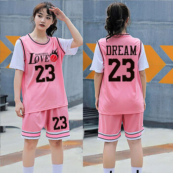 假两件篮球衣女生夏装初中生篮球服篮球服女学生运动男短袖假两件球衣