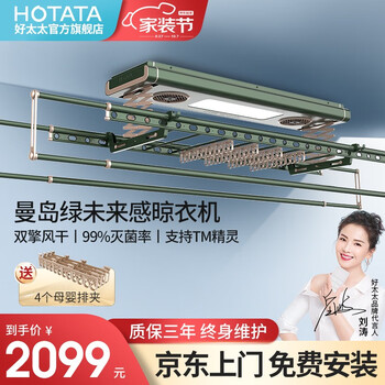 好太太晒客系列电动晾衣架升降伸缩晒衣架消毒风干家用阳台凉衣架 D-3055 曼岛绿 支持TM精灵语音互联 上门安装+质保三年