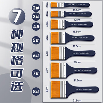反转尼龙油画笔刷板刷套装丙烯水粉水彩颜料排笔彩绘美术生专用平头毛笔刷子墙绘排刷1把【7号】画画笔
