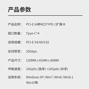 魔羯（MOGE）PCIE x4转四口Type-C扩展卡4口TypeC转接卡10GB免供电USB3.2 gen2协议 MC2044