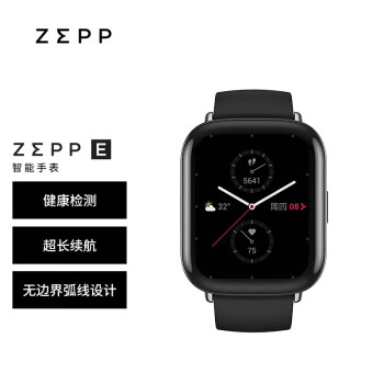 Zepp E 时尚智能手表 NFC 50米防水 方屏版 曜石黑 氟橡胶表带