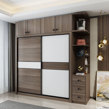推拉门现代简约家用卧室储物柜轻奢免漆板衣橱简约现代衣柜推门衣柜