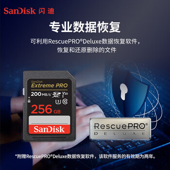 闪迪（SanDisk）存储卡256GB 4K SD内存卡V30 U3 C10相机存储卡 读200MB/s 写140MB/s 微单/单反相机存储卡/内存卡