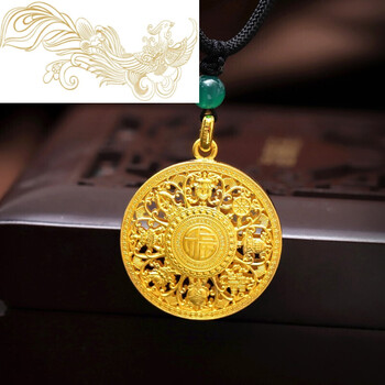 老凤凰老凤凰古法黄金吊坠足金佛传八宝罗盘传承999足金硬金罗盘项坠