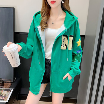 拉夏贝尔卫衣女学生秋冬装设计感不加绒连帽开衫时尚减龄绒刺绣薄款短