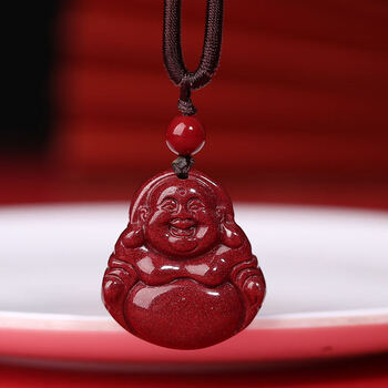 护身大肚佛平安观音菩萨紫金砂本命年男女项链儿童挂件 朱砂佛吊坠