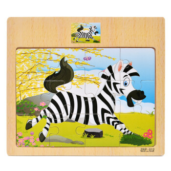 启智新品木质12片拼图拼板婴幼儿童早教玩具动物交通木制拼图玩具斑马