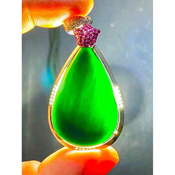 发源地老坑帝王绿底色墨翠水滴吊坠手工雕刻翡翠玉佩玉石珠宝项链男女