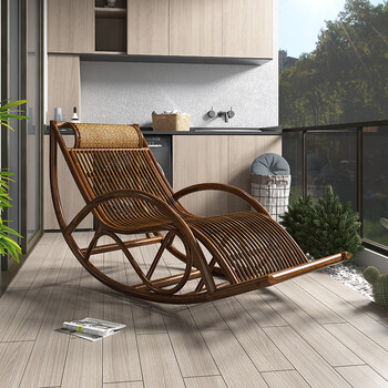 藤椅摇椅 真藤摇椅躺椅大人阳台简约休闲懒人夏藤条编织原木逍遥太师