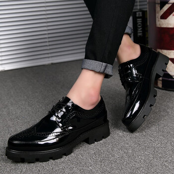 百丽伊人亮黑皮内增高男鞋8cm男士皮鞋增高鞋6cm高帮商务休闲鞋亮黑43