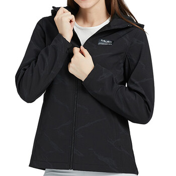 探路者(toread)女士冲锋衣秋季抓绒外套女弹力软壳冲锋衣印花连帽防风