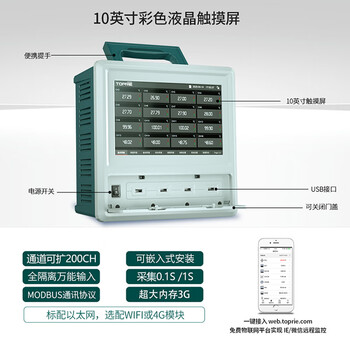 拓普瑞TP1000多路温升无纸记录仪8~64通道显示温度电流电压测试仪