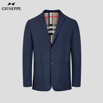 giuseppe乔治白春秋款休闲男士西装时尚休闲平驳领薄款西服外套深蓝色