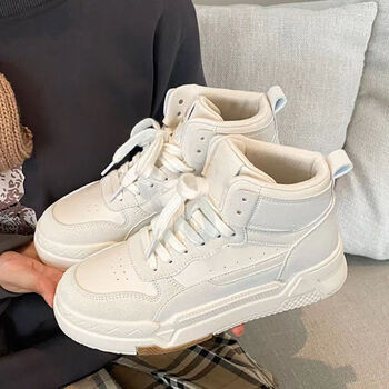 月蔚高帮鞋女高颜值校园百搭平跟高街ins潮鞋学生休闲鞋网红板鞋白色