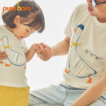 博睿恩（Pureborn）亲子装一家三口夏季男女宝宝衣服婴儿纯棉连体衣网红大鹅T恤