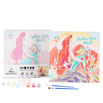 迪士尼（Disney）数字油画diy儿童手工动漫装饰画客厅填充手绘画画填色手工油彩画文具礼盒 人鱼公主A60068-W2S