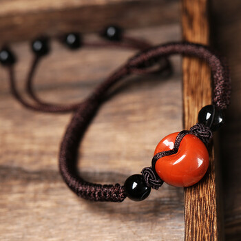 宾昔红竹石平安扣石碑符身护影子石饰品男女编织手链红竹石小平安扣