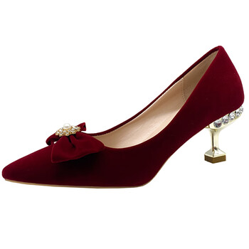 百丽美咖小众蝴蝶结新娘婚鞋年新款中式婚礼鞋结婚踩堂鞋女红色高跟鞋