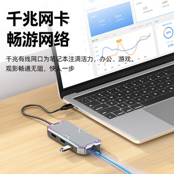 优越者扩展坞USB-C Gen2 10G高速HDMI 4K/60Hz高清千兆网口转换器RGB炫光拓展坞通用笔记本手机平板