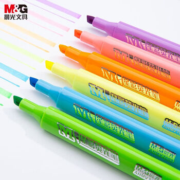 晨光（M&G）6色荧光笔经典单头记号笔醒目重点标记笔水性手绘手账笔AHMV7602 6支/盒