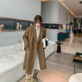 晶咕家定制 胖mm西装外套女秋季2022新款大码中长款气质显瘦大衣 拿铁