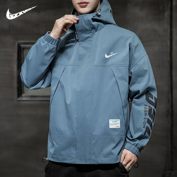 耐克外套男士春季2023年新款连帽潮牌宽松夹克男冲锋衣休闲学墨蓝m
