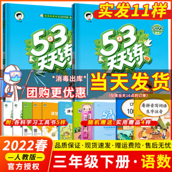 2022新版53天天练三年级下册语文数学2本套装人教版同步练习册五三天天练小学数学语文三年级下册试卷5.3天天练习册小儿郎