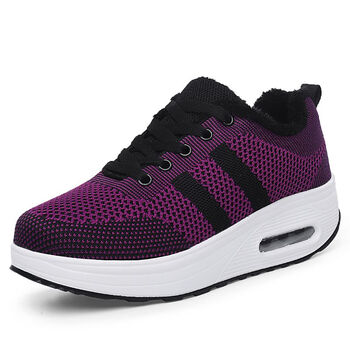 女加厚妈妈松糕瑶瑶鞋女厚底秋冬季新款加绒保暖摇摇鞋气垫7708黑紫36