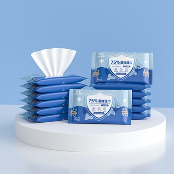 荣予75度酒精湿巾大量消毒独立包装一次性杀菌酒精棉片 1盒 酒精卡通