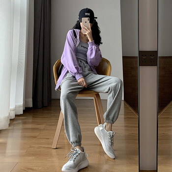 唐卿秋天高个子女生束脚裤女加长版学生休闲裤灰色运动裤女春秋冬宽松