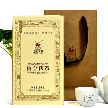 泾渭茯茶 贡金茯茶1kg礼盒装黑茶陕西安特产咸阳金花茯砖茶送长辈节日礼品